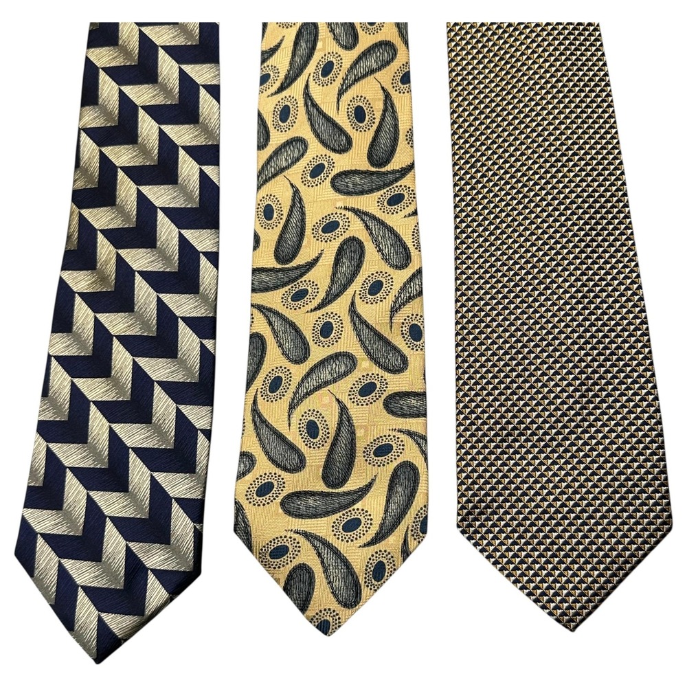 Jos A Bank Executive Tie Lot 3 Silk Mens Geometric Paisley‎ Classic Made in USA